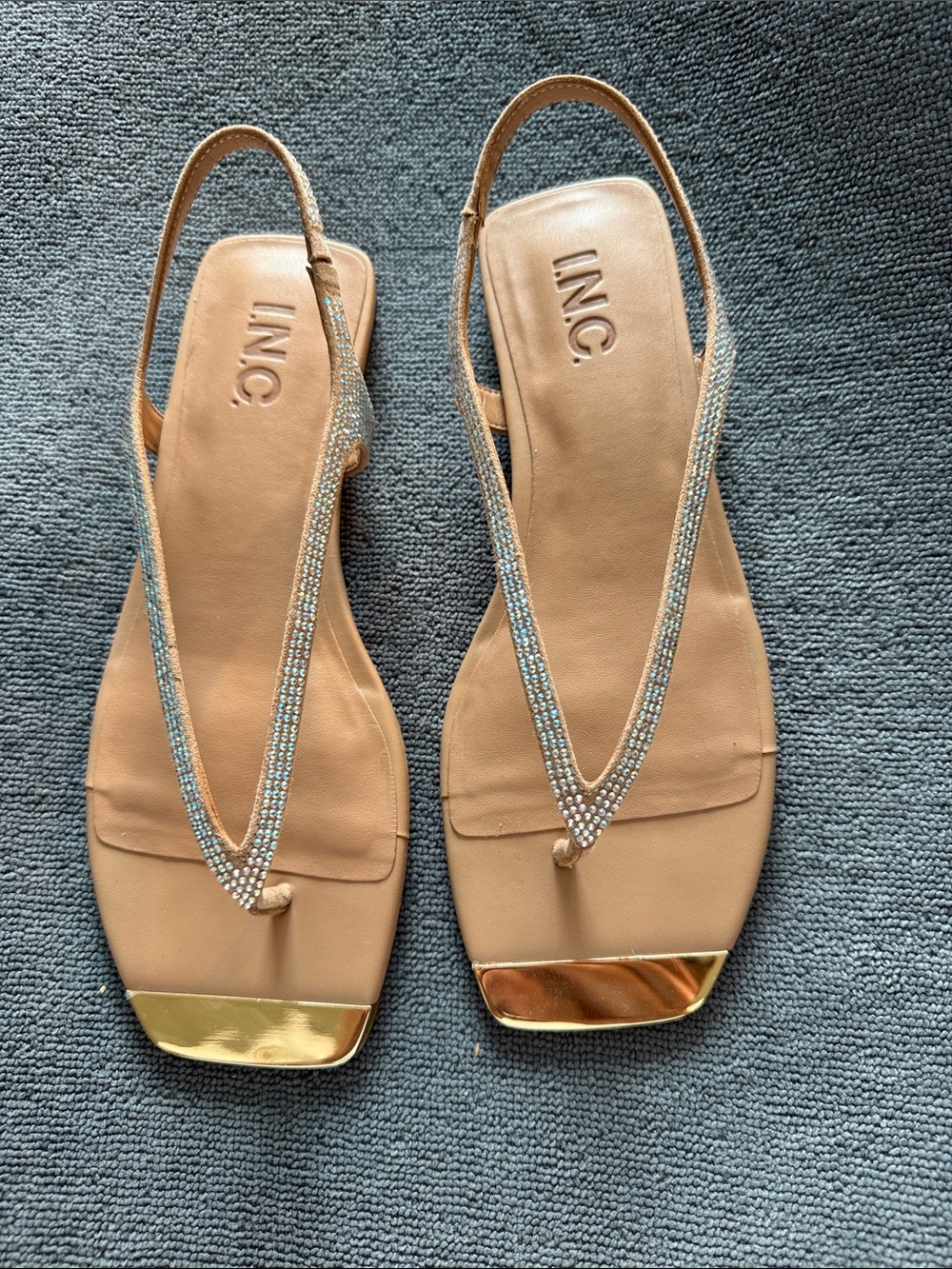 INC International Concepts Tan Slingback Sandals with Rhinestone Straps